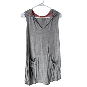 Sundiva Womens Grey White Striped Sleeveless Hooded Pocket Jersey Dress Small